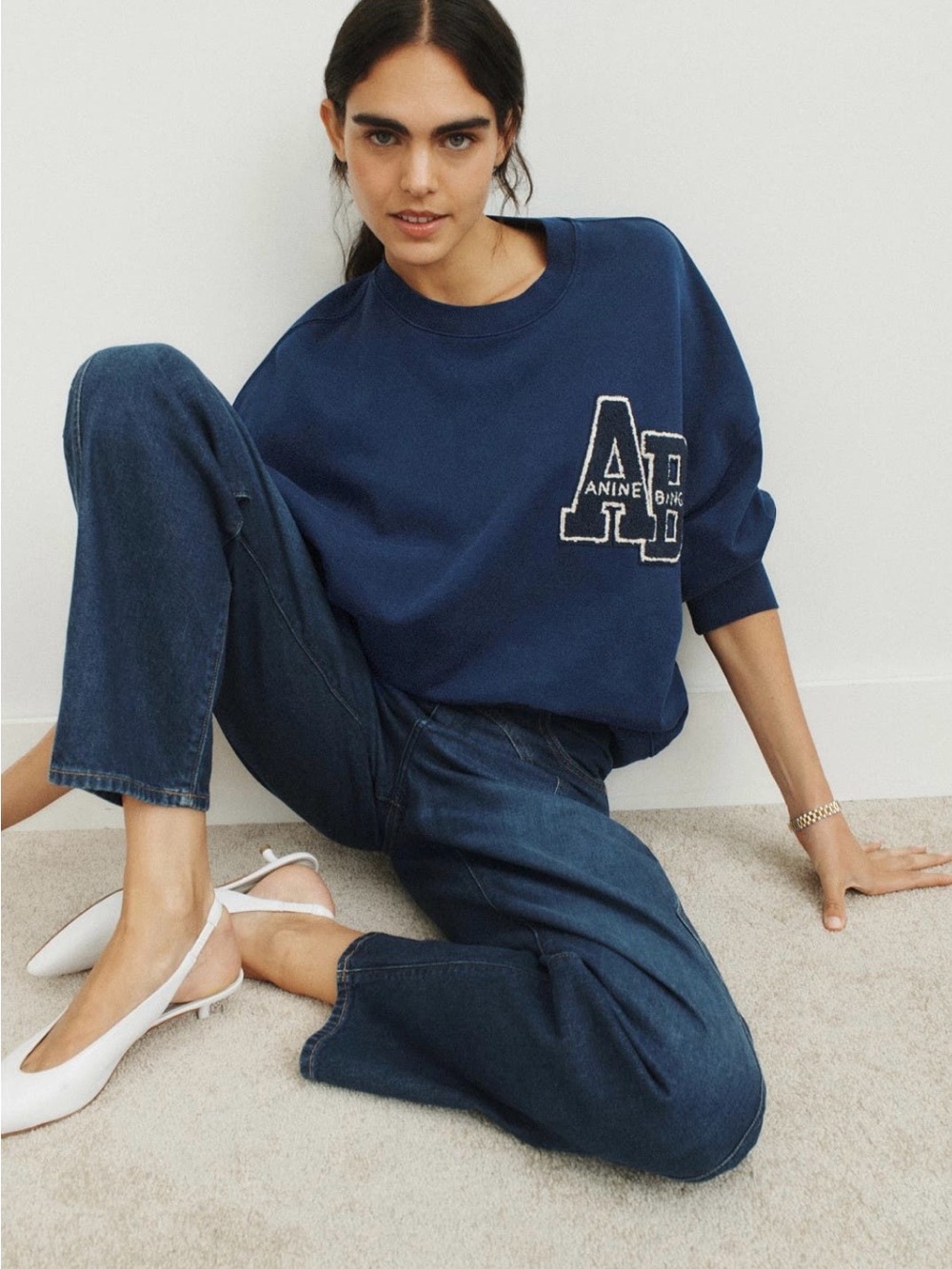 Anine Bing Navy Blue Logo Sweatshirt